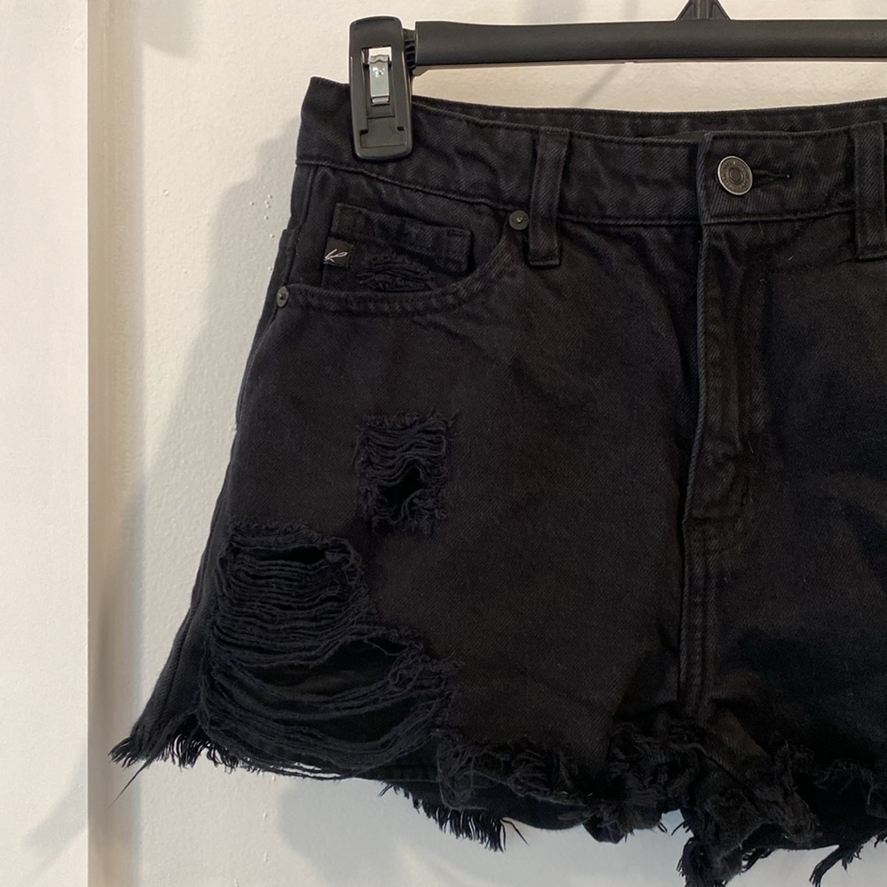 KANCAN black denim frayed shorts - Picture 2 of 9